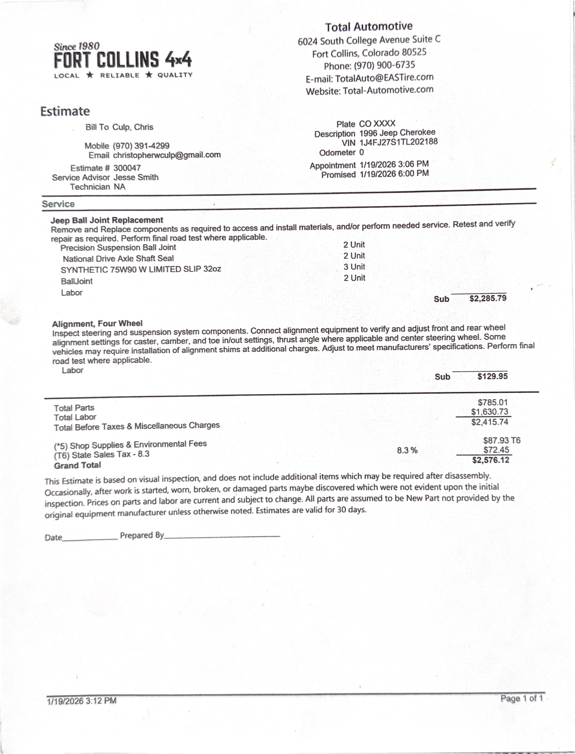 Total Automotive Estimate